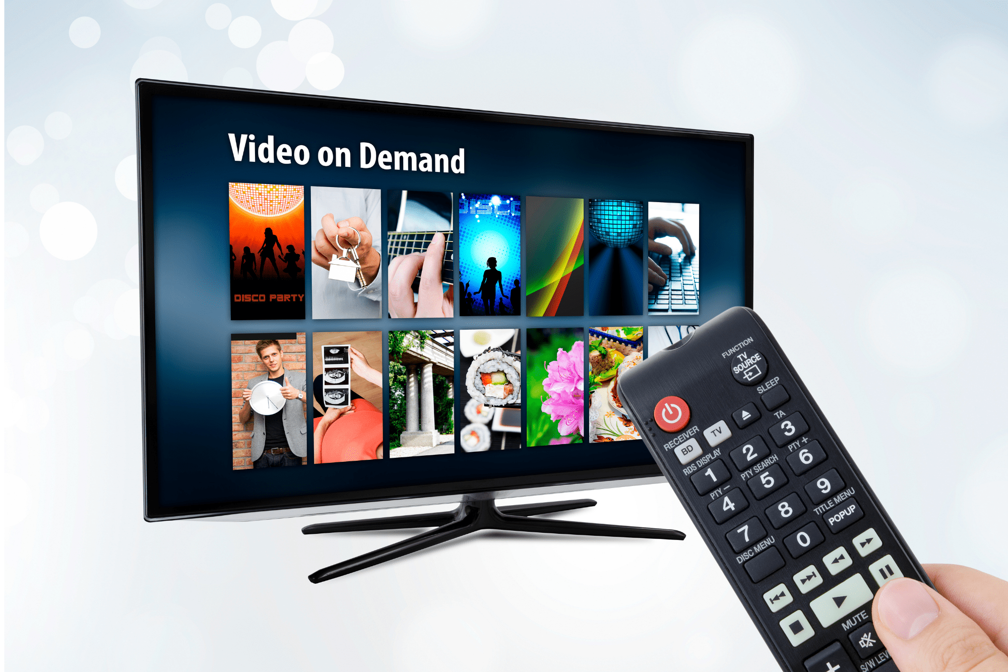 Person's Hand with Remote Controller and Smart TV