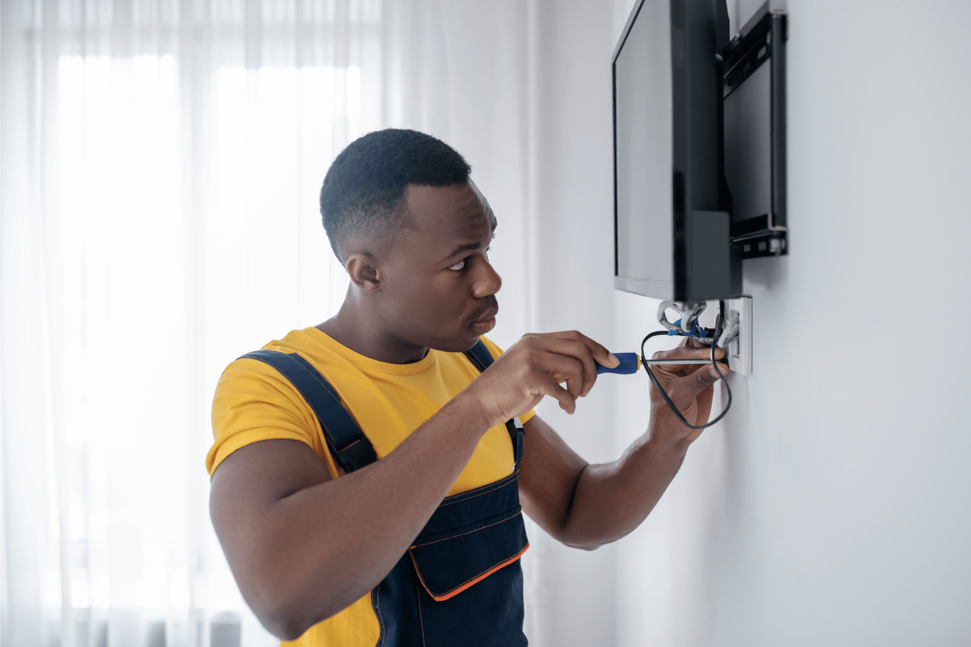 Service Man Installing TV Wires